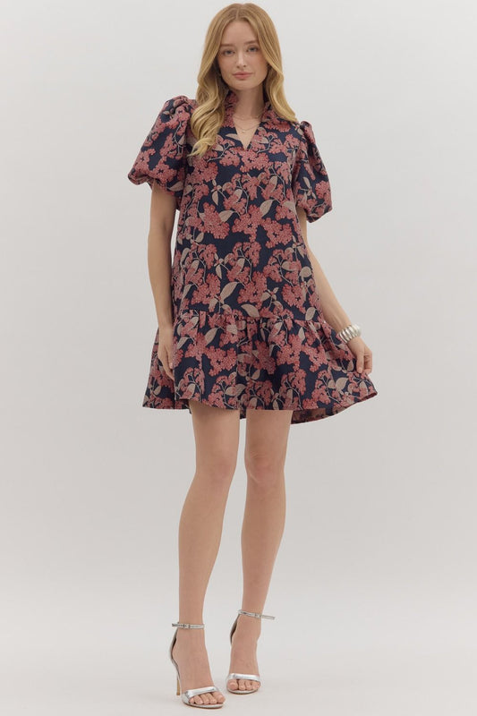 Botanical Puff Sleeve Mini Dress