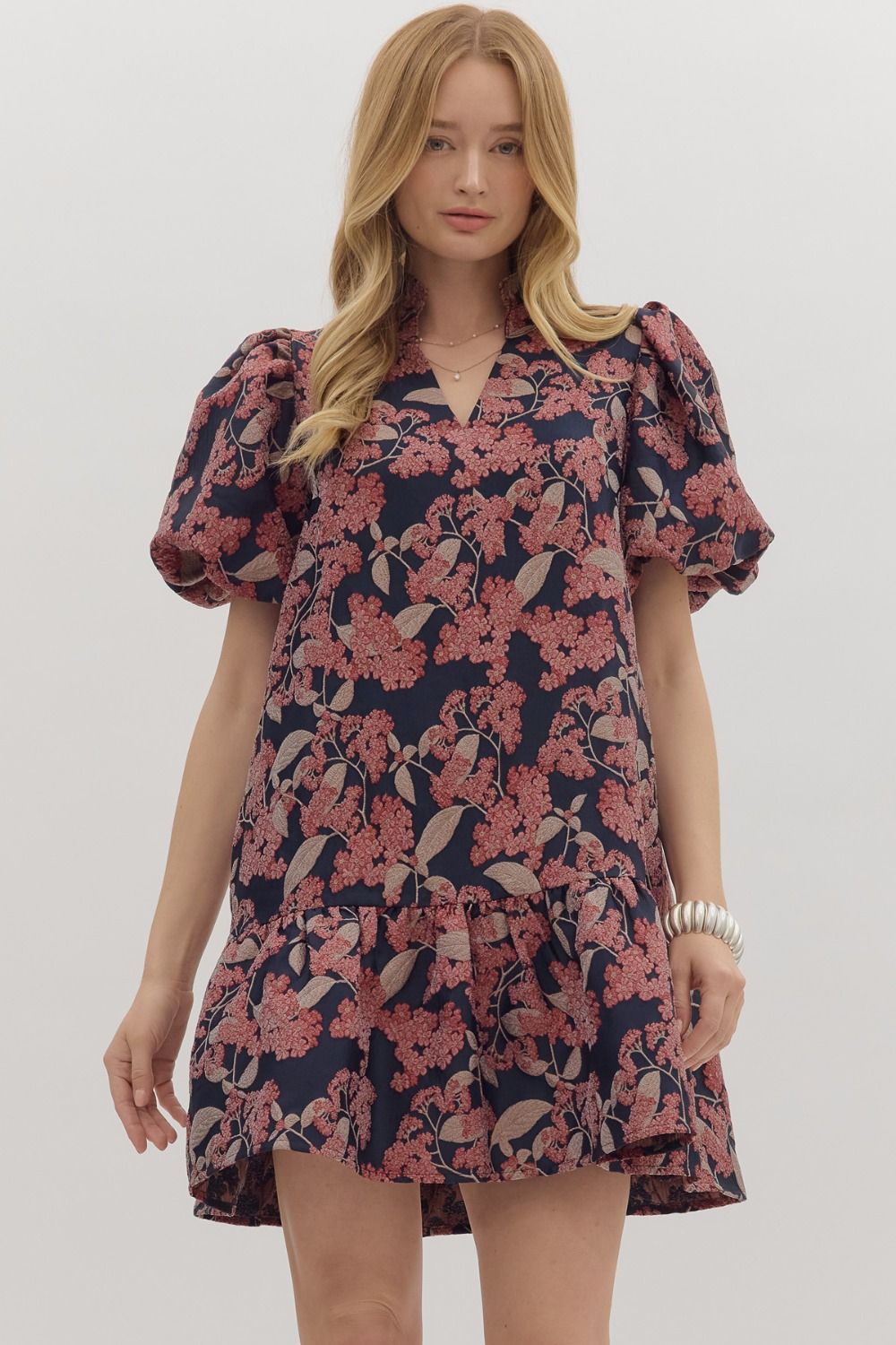 Botanical Puff Sleeve Mini Dress