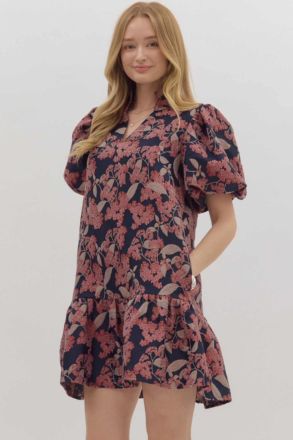 Botanical Puff Sleeve Mini Dress