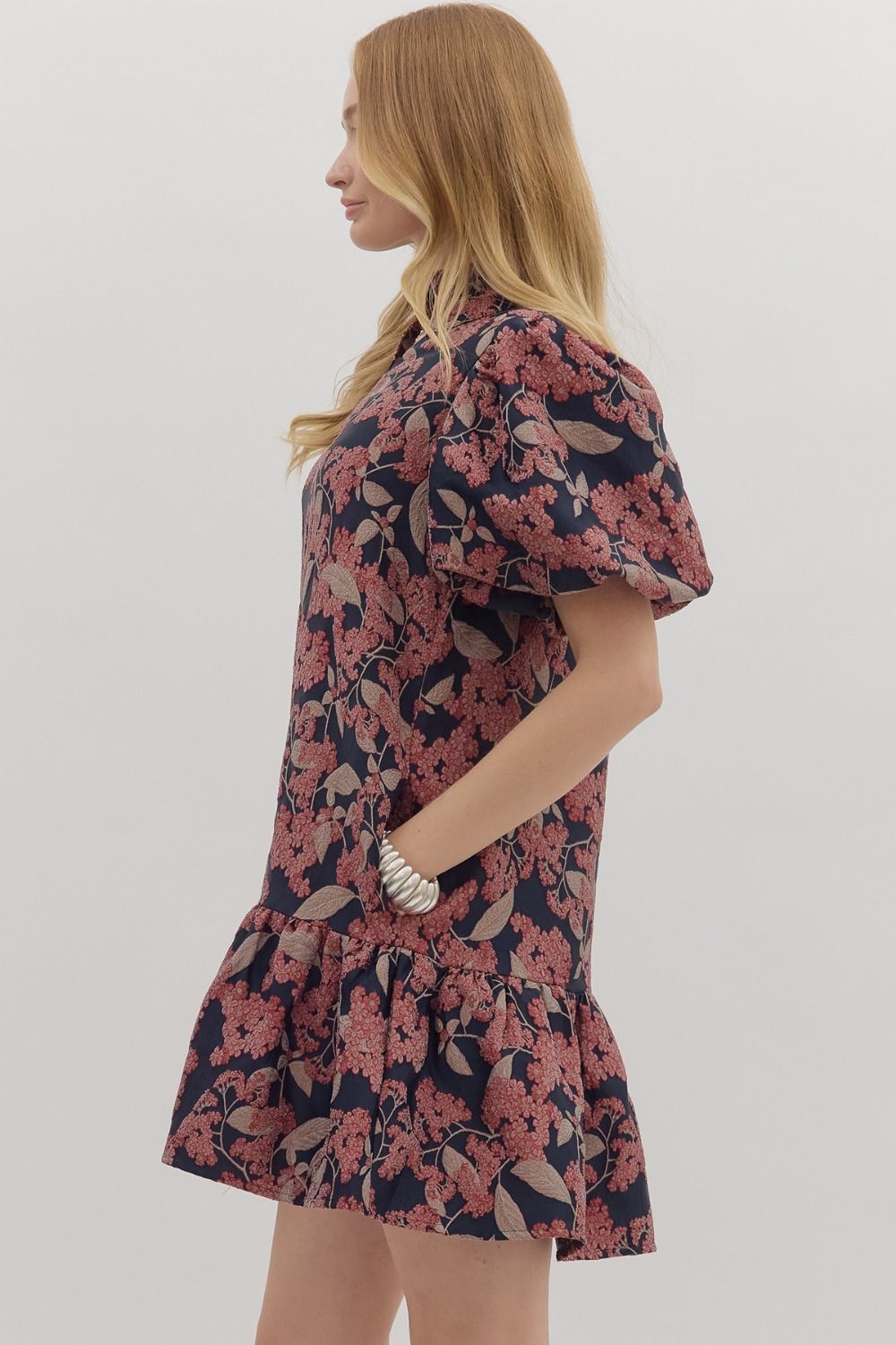Botanical Puff Sleeve Mini Dress