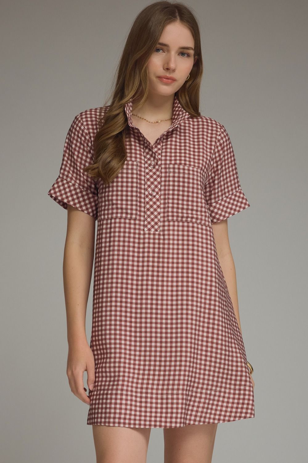 The Junction Dress Maroon Gingham Mini Dress