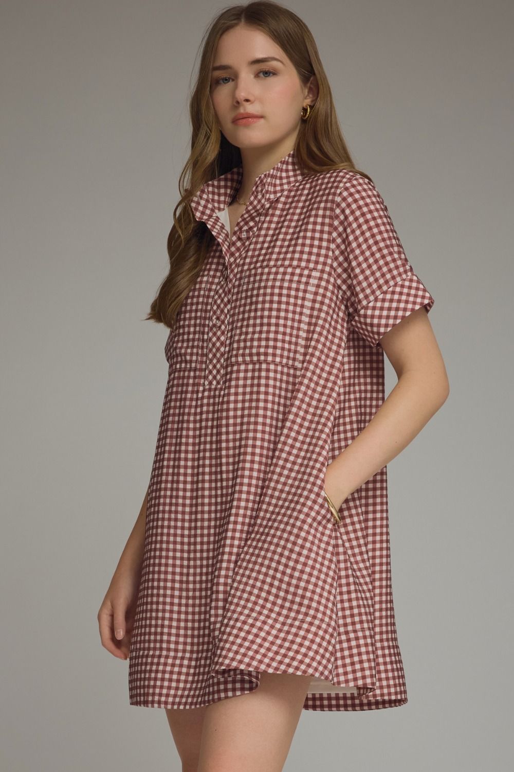 The Junction Dress Maroon Gingham Mini Dress