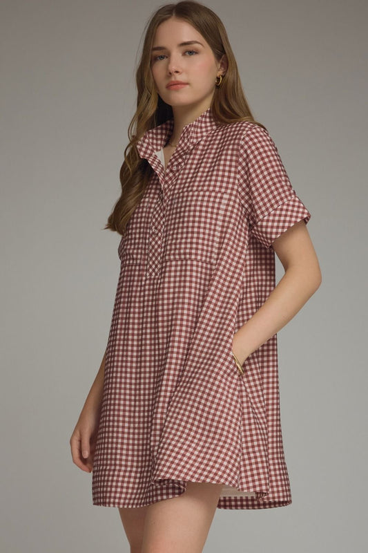 The Junction Dress Maroon Gingham Mini Dress