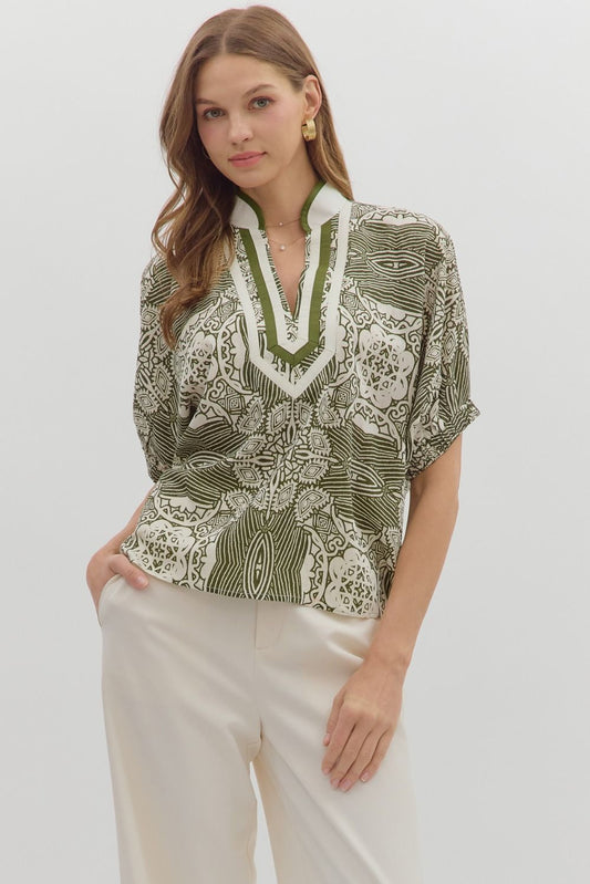 Fall Olive Patterned Top