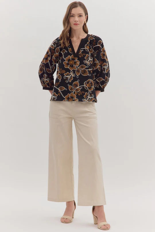 Fall Embroidered Botanical Top