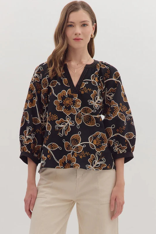 Fall Embroidered Botanical Top