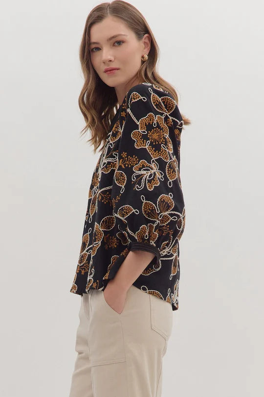 Fall Embroidered Botanical Top