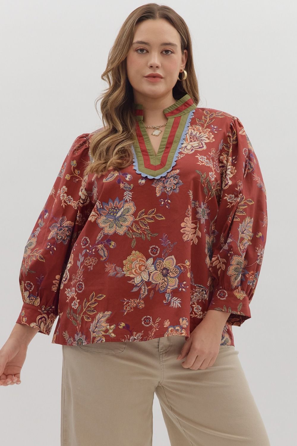 Plus Size Fall Floral Print Top