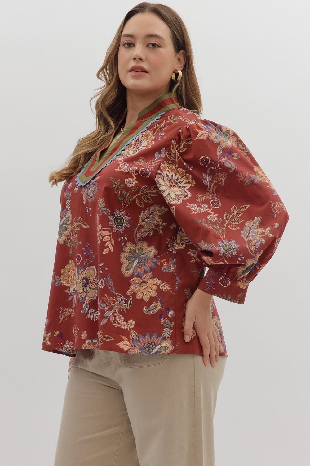 Plus Size Fall Floral Print Top