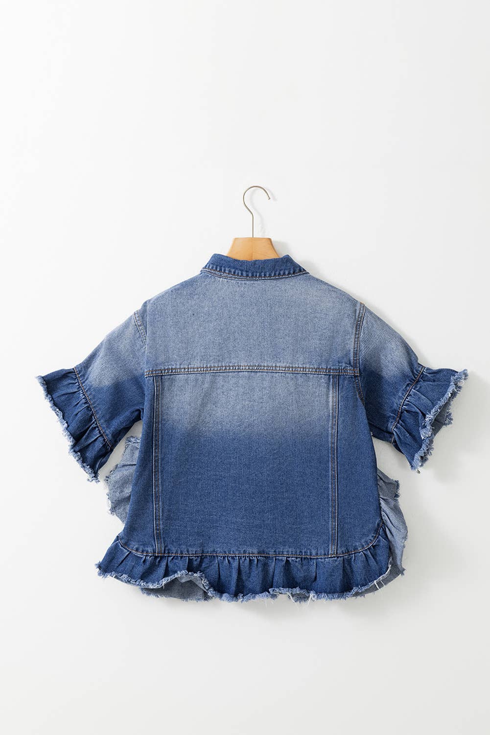 Raw Edge Ruffled Short Sleeve Denim Jacket | S-XL