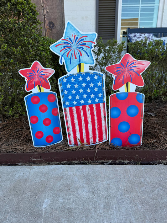 Firework Trio Yard Signs