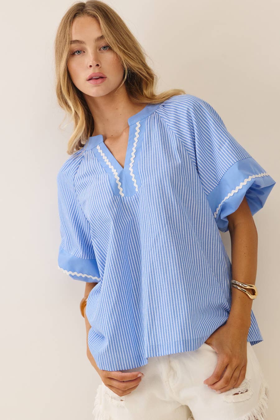 Olivia Oxford Striped Woven Blouse