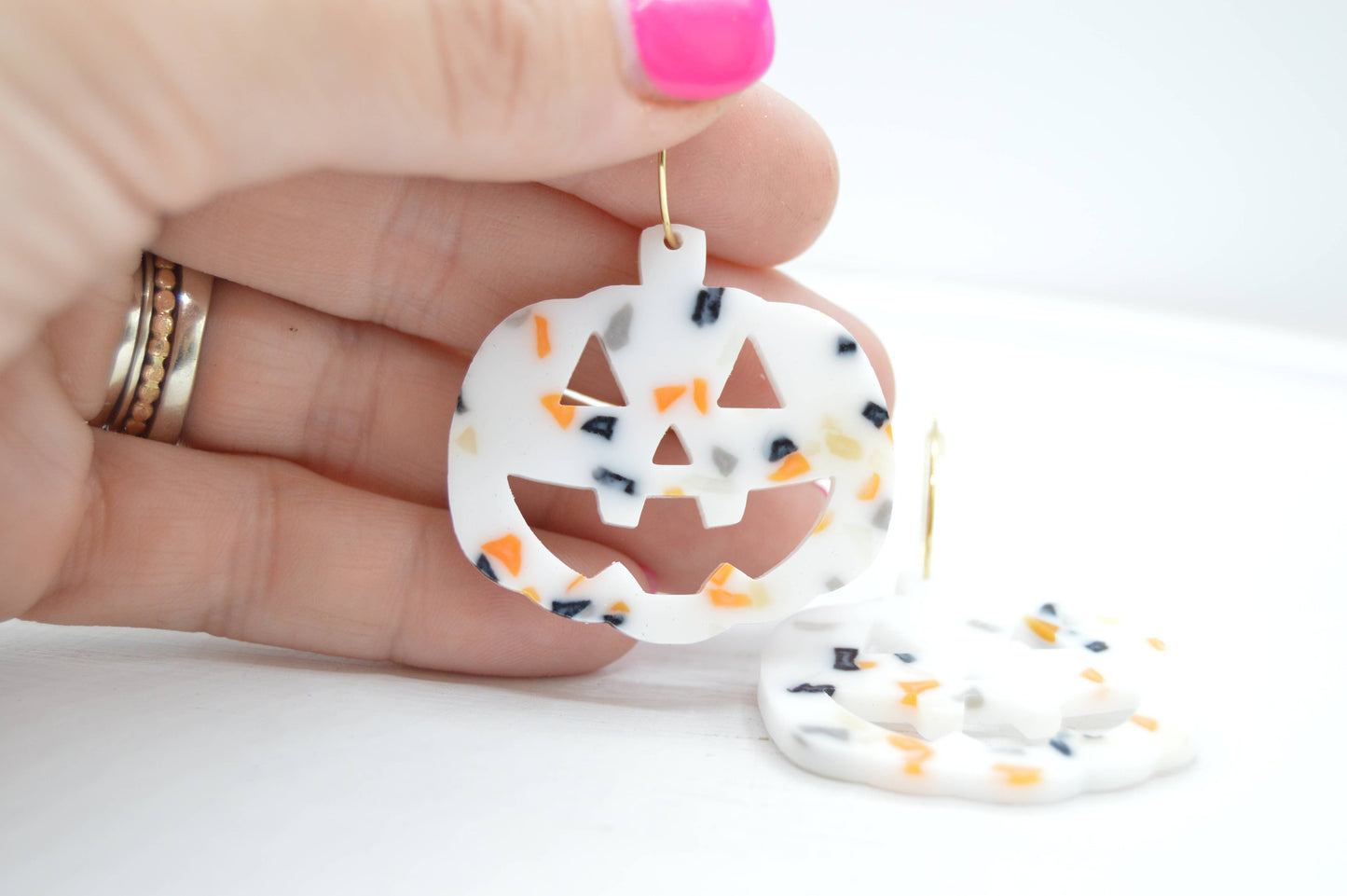 Jack-O-latern Pumpkin Halloween Earrings, Acrylic Earrings