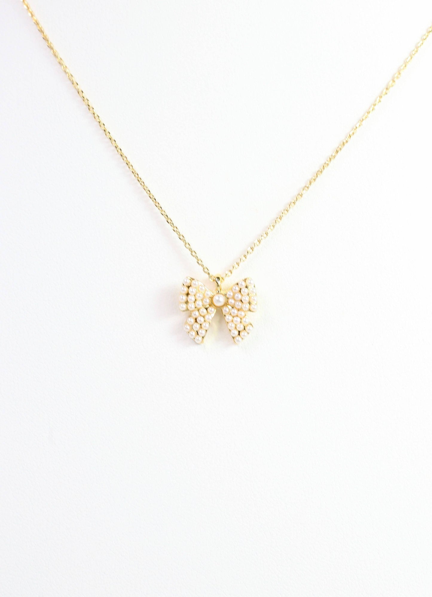 Caroline Hill Bennet Pearl Bow Necklace Gold