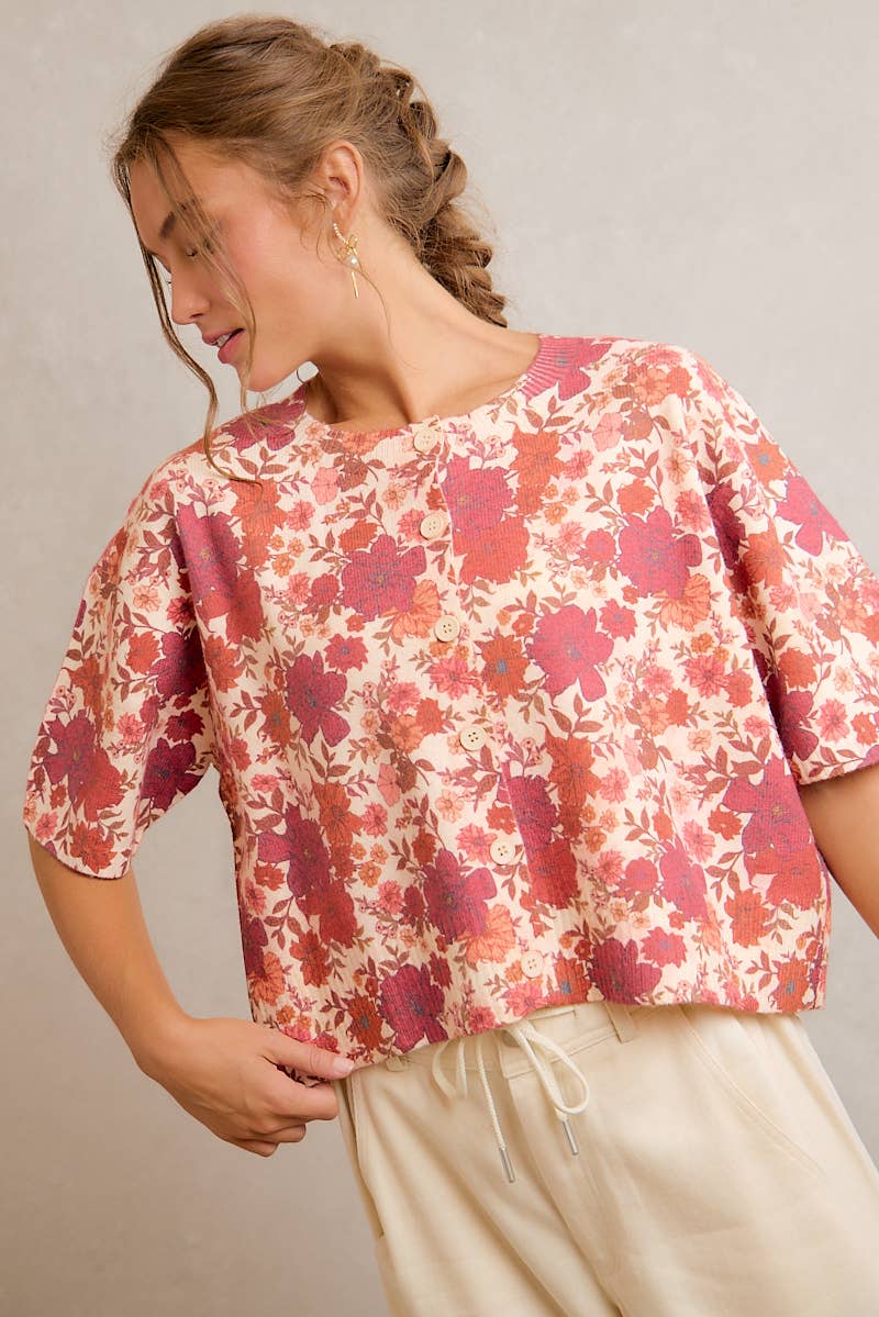 Regina Fall Floral Button Front Sweater