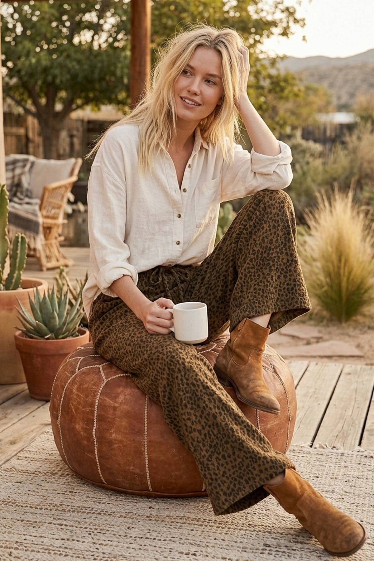 The Lucy Leopard Wide Leg Drawstring Pants