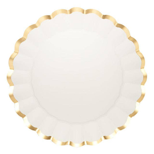 Scalloped Charger Paper Plate Gold & White, 8 pkg