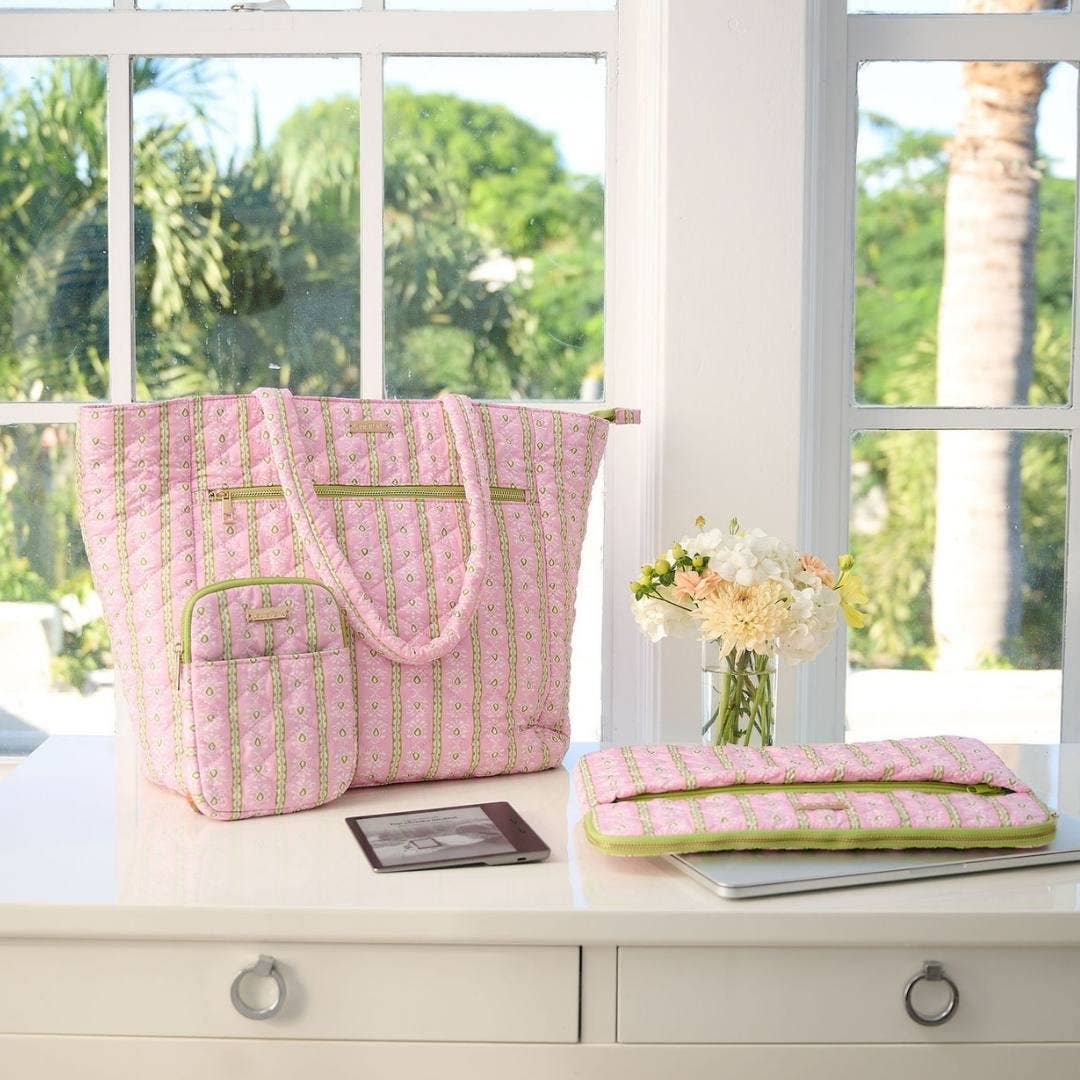 Laura Park Rosemary Stripe Pink Quilted Laptop Case