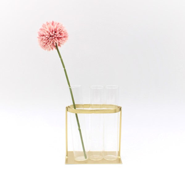Trade Cie 4.5 inch 3 pc glass vases on gold medal stand