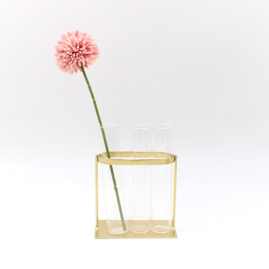 Trade Cie 4.5 inch 3 pc glass vases on gold medal stand