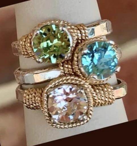 Hand Hammered Birthstone Ring Sterling with 14K Gold Filled Accents