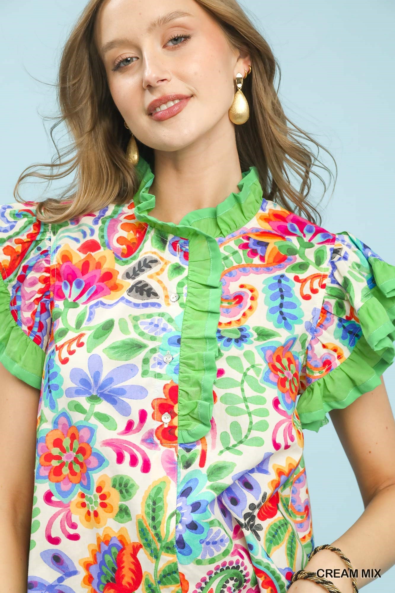 Ruffle Trim Paisley Floral Top (S-L)