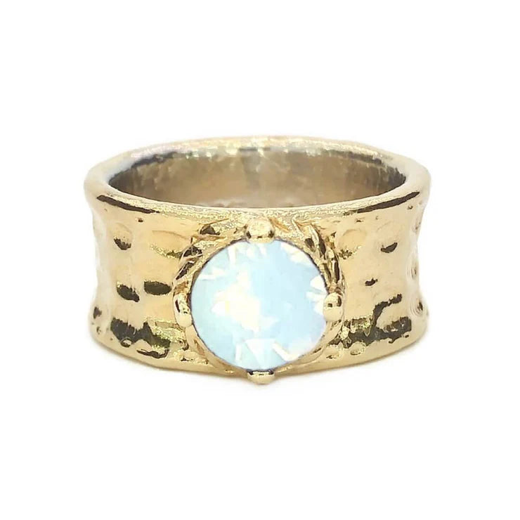 Crystal Opal Wide Band Ring with Stone, 18K Gold Plated